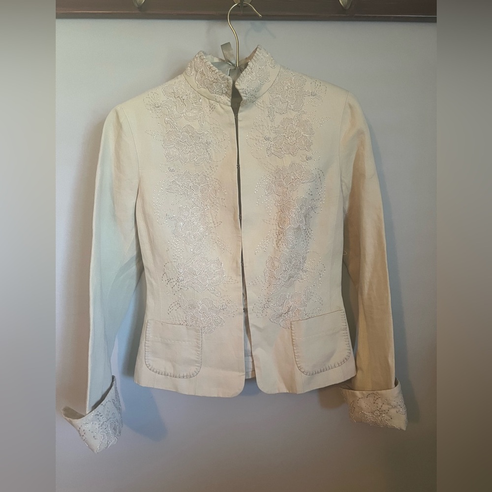 Gianni Bini Embroidered Cotton Linen Jacket